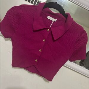 Active USA Fuchsia Ribbed Button-Up Top